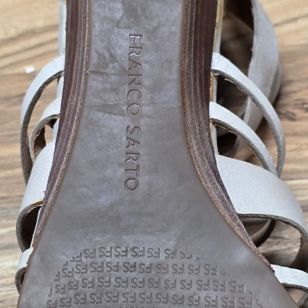 Franco‎ Sarto Uzeta Gladiator Wedge Sandals Women's Size 7.5 Beige Leather
